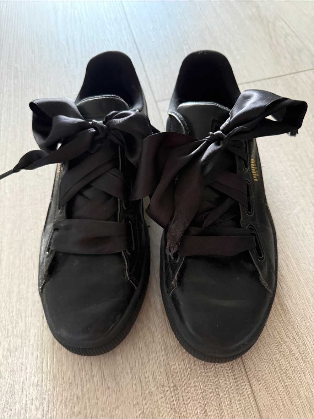 Puma Women's Black Satin Ribbon Sneakers
